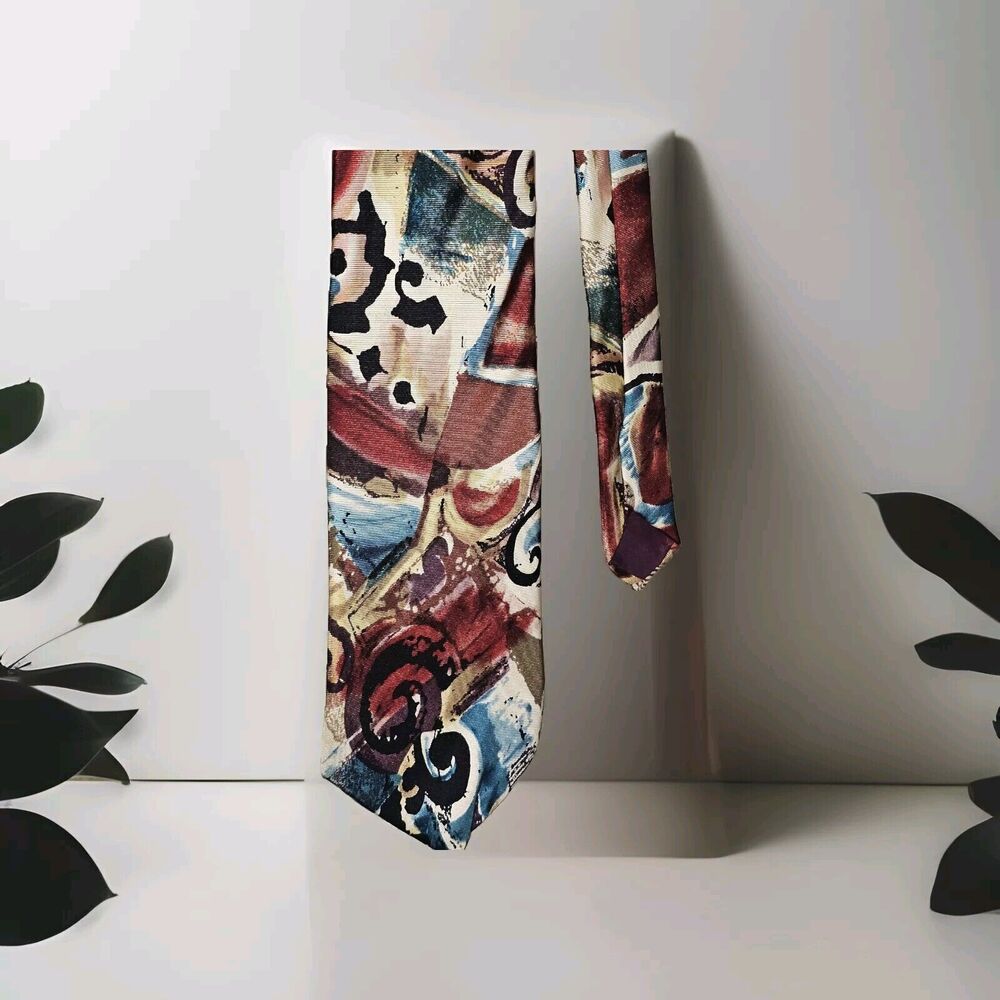 Hardy Amies Mens Tie - All London Silk - Abstract Colorful Pattern 56.5" x 3.5"